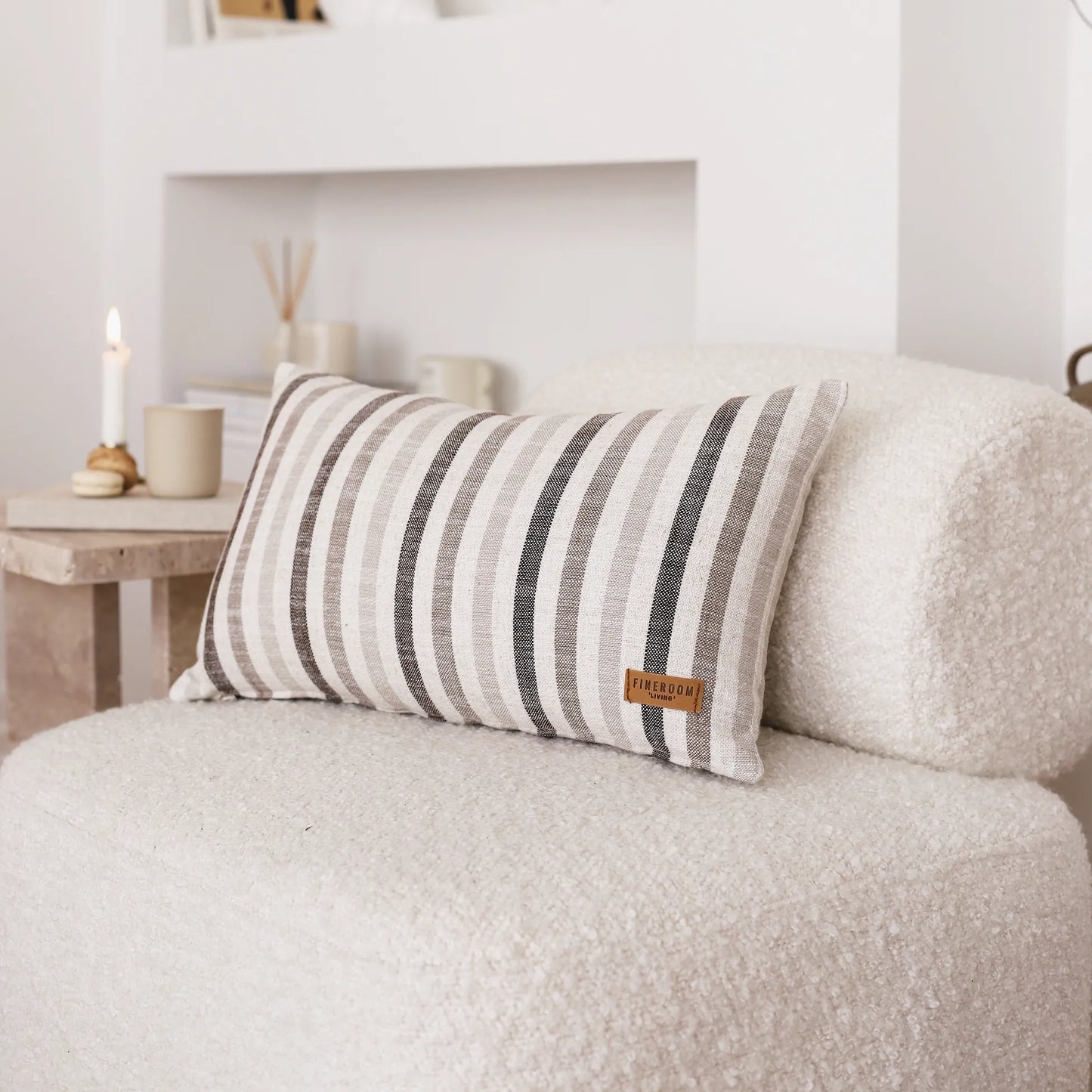 Capri - Keten Çizgili %100 Naturel Kırlent 30x50 - Kahverengi