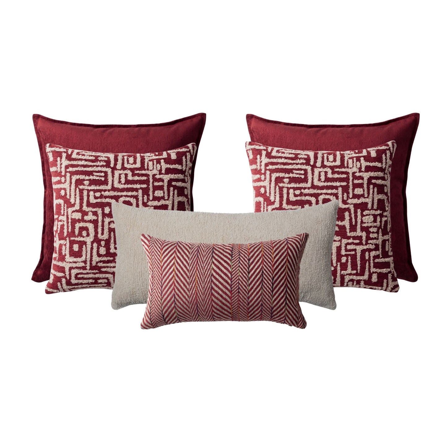 " Eliza & Gilda & Cozy & Sense " 6'lı Kombin Kırlent Set - Bordo Kırlent Set