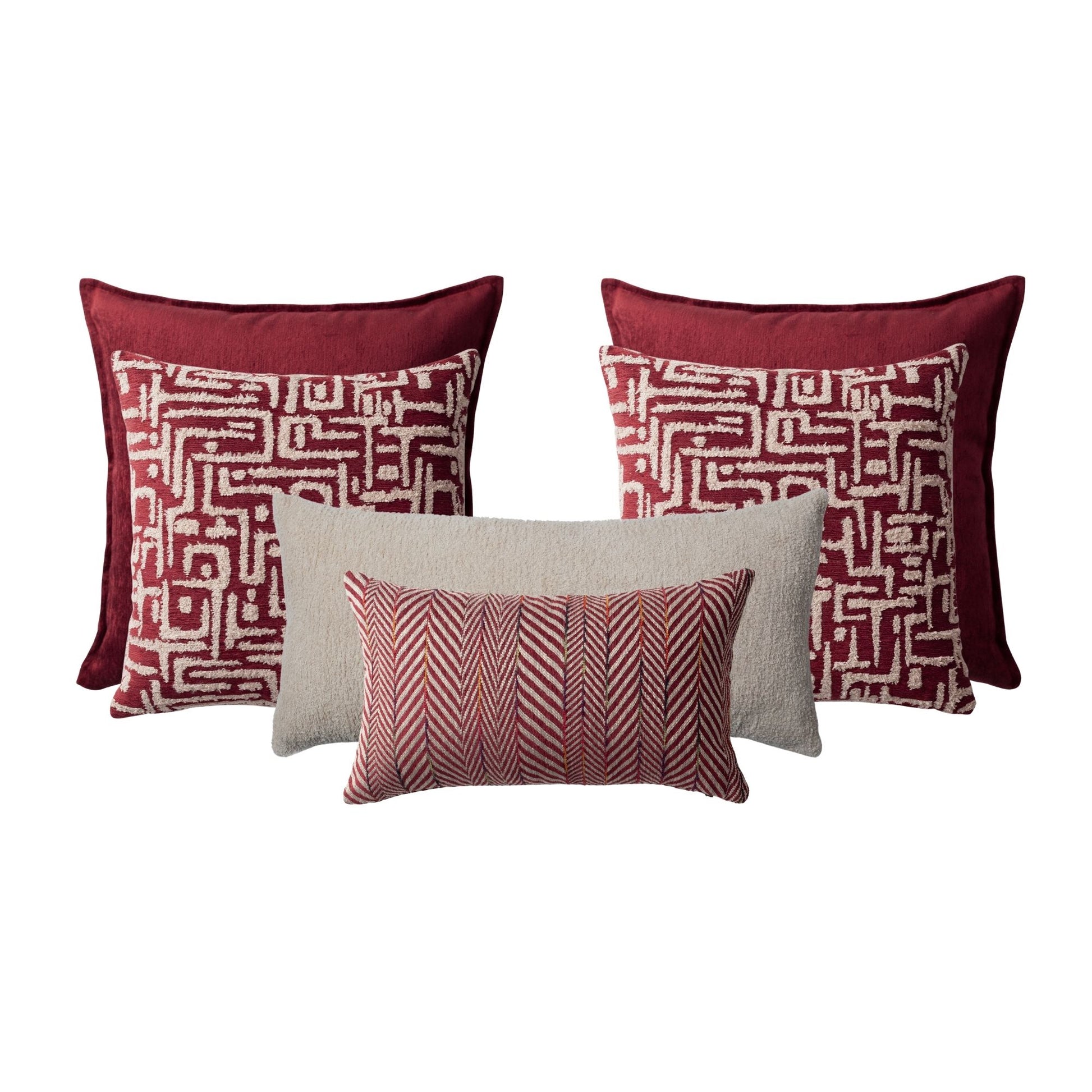 " Eliza & Gilda & Cozy & Sense " 6'lı Kombin Kırlent Set - Bordo Kırlent Set