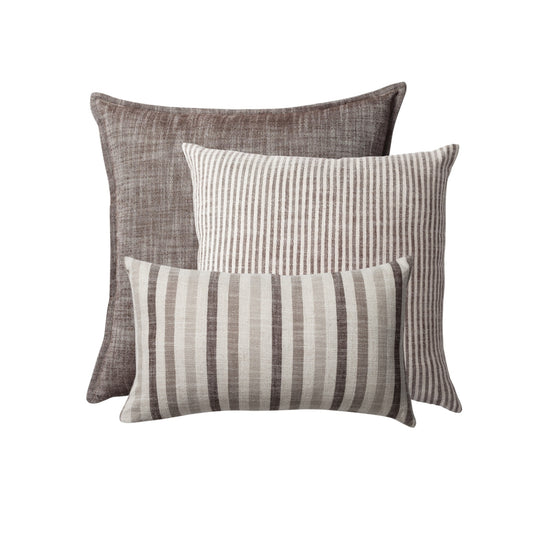 " StripeOnStripe " - Dekoratif Yastık- 3'lü Kombin Set - Kahverengi & Keten Kırlent Set