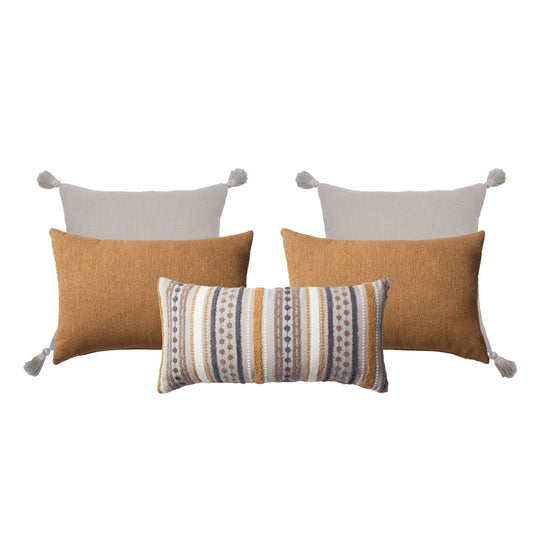 " Julia & Nomad & Loom " 5 'li Kombin Kırlent Set - Hardal Kırlent Set