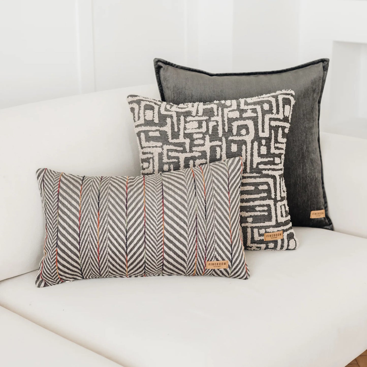 Eliza & Sense - Dekoratif Yastık - 3'lü Kombin Set - Antrasit