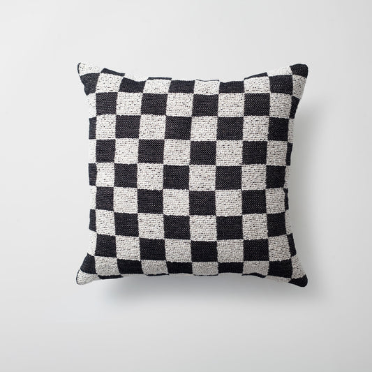 Mojo  - Keten Dama Desenli Kırlent 45x45 - Siyah Beyaz Kırlent