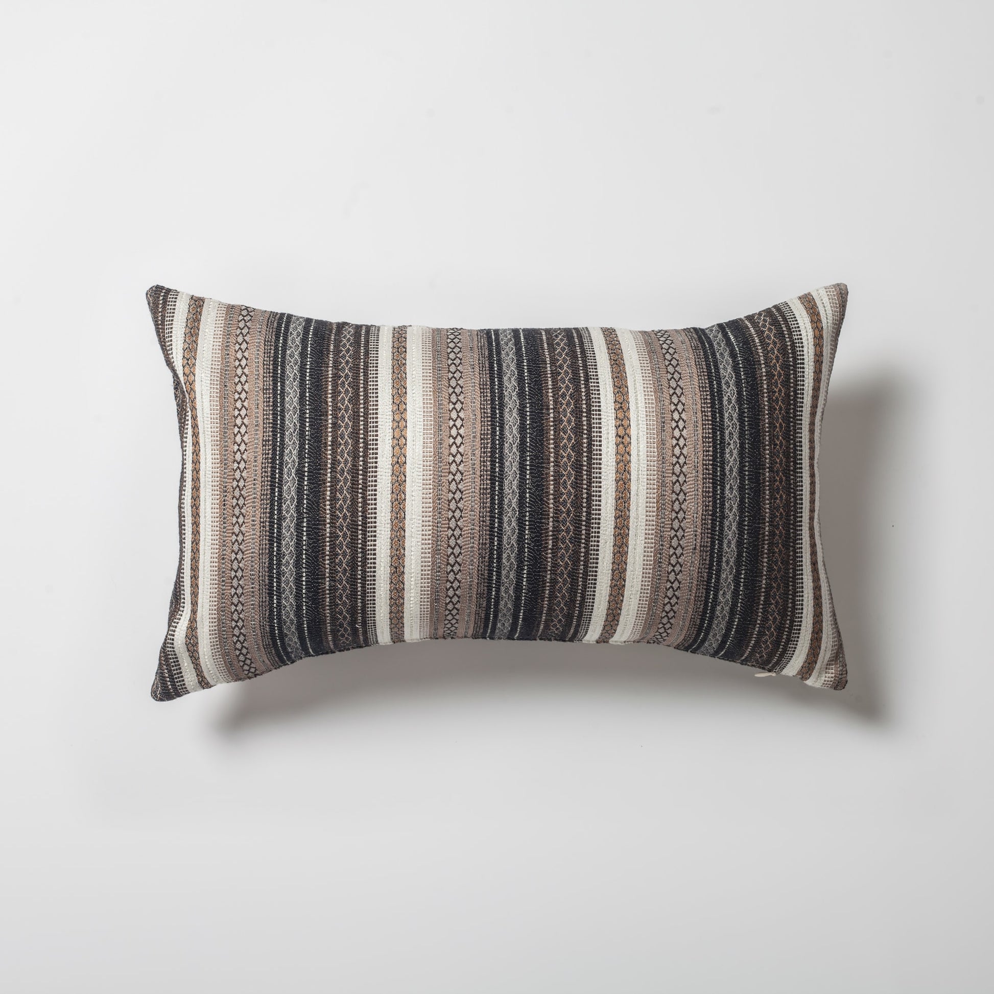 Bohem  - Etnik Kilim Desen Çizgili Kırlent 30x50 - Kahverengi Kırlent