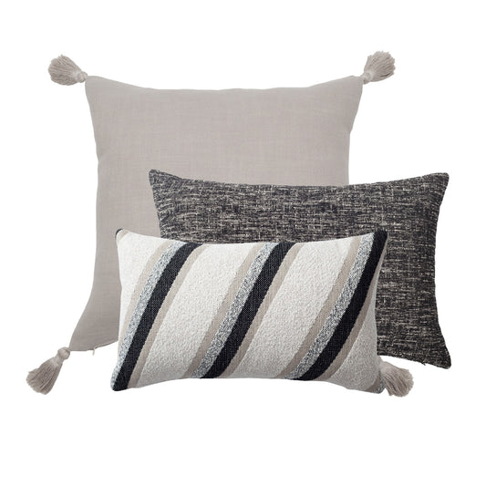 " Loom & Oblique " - Dekoratif Yastık- 3'lü Kombin Set - Siyah Kırlent Set