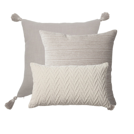 " Loom & Kraft " - Dekoratif Yastık- 3'lü Kombin Set - Bej Kırlent Set