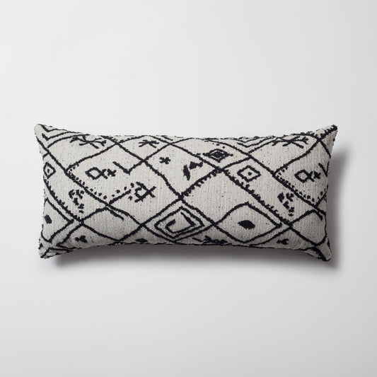 Merino - Etnik Motif Desenli Kırlent 35x70 - Siyah Beyaz