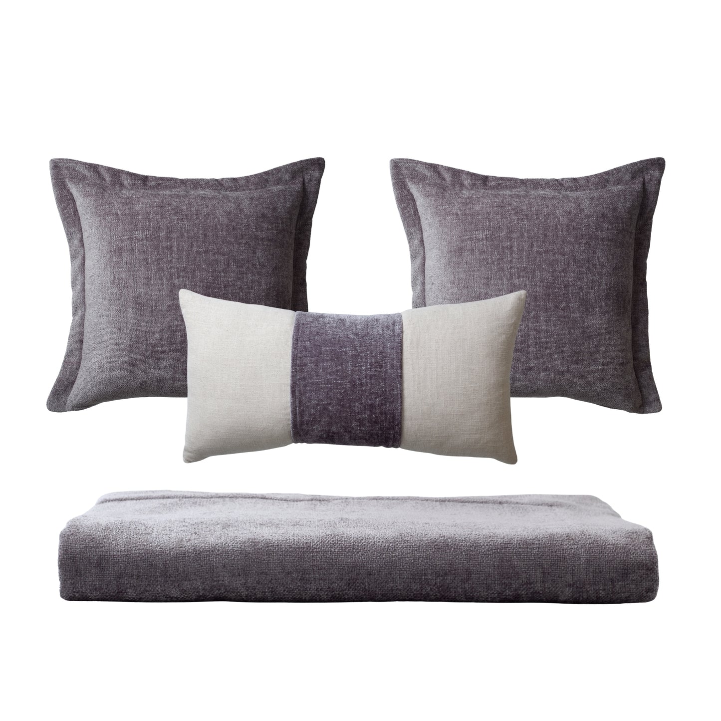 Borla & Belt - 3'lü Kırlent ve Geniş Yatak Runner Set - Gri