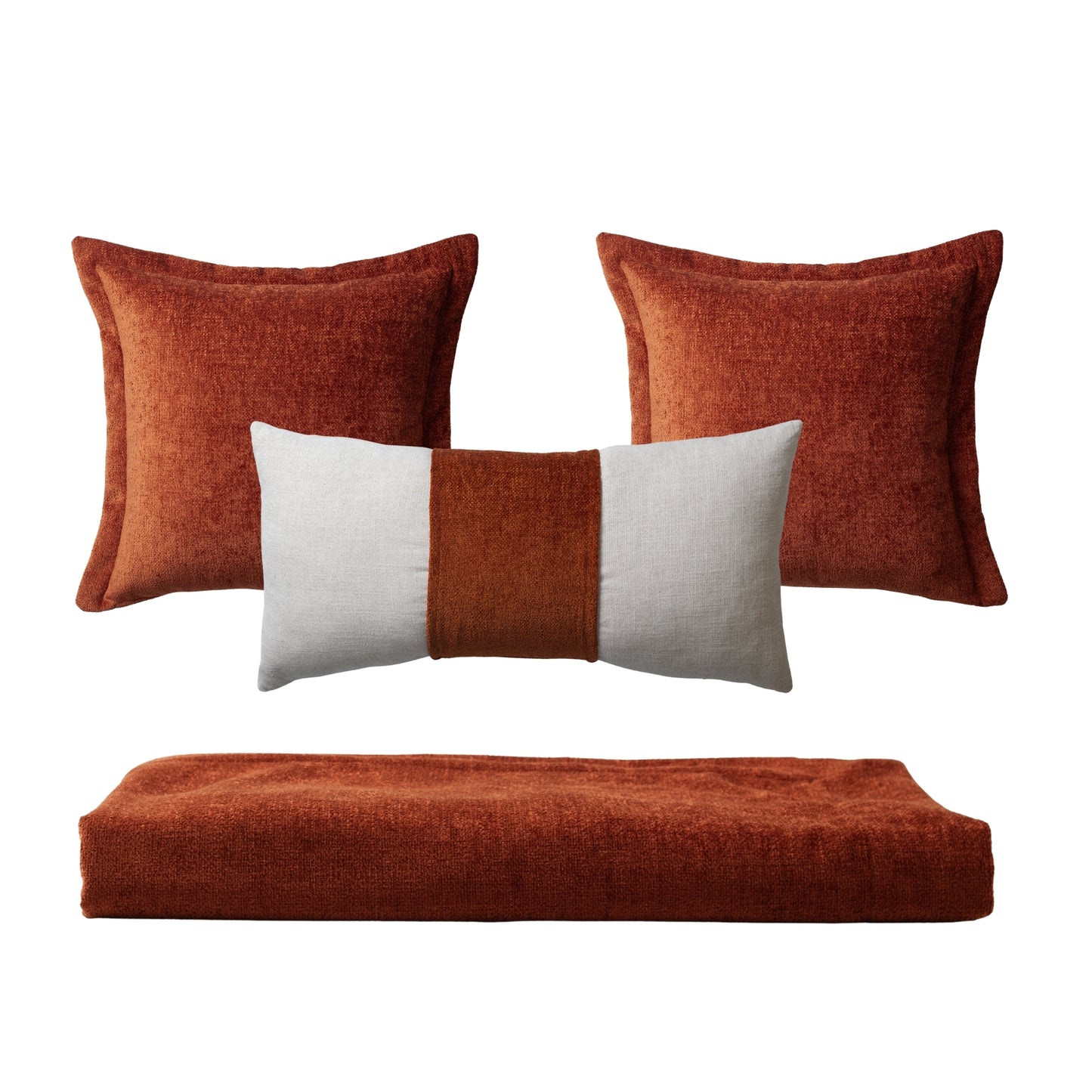 Borla & Belt - 3'lü Kırlent ve Geniş Yatak Runner Set - Kiremit Turuncu