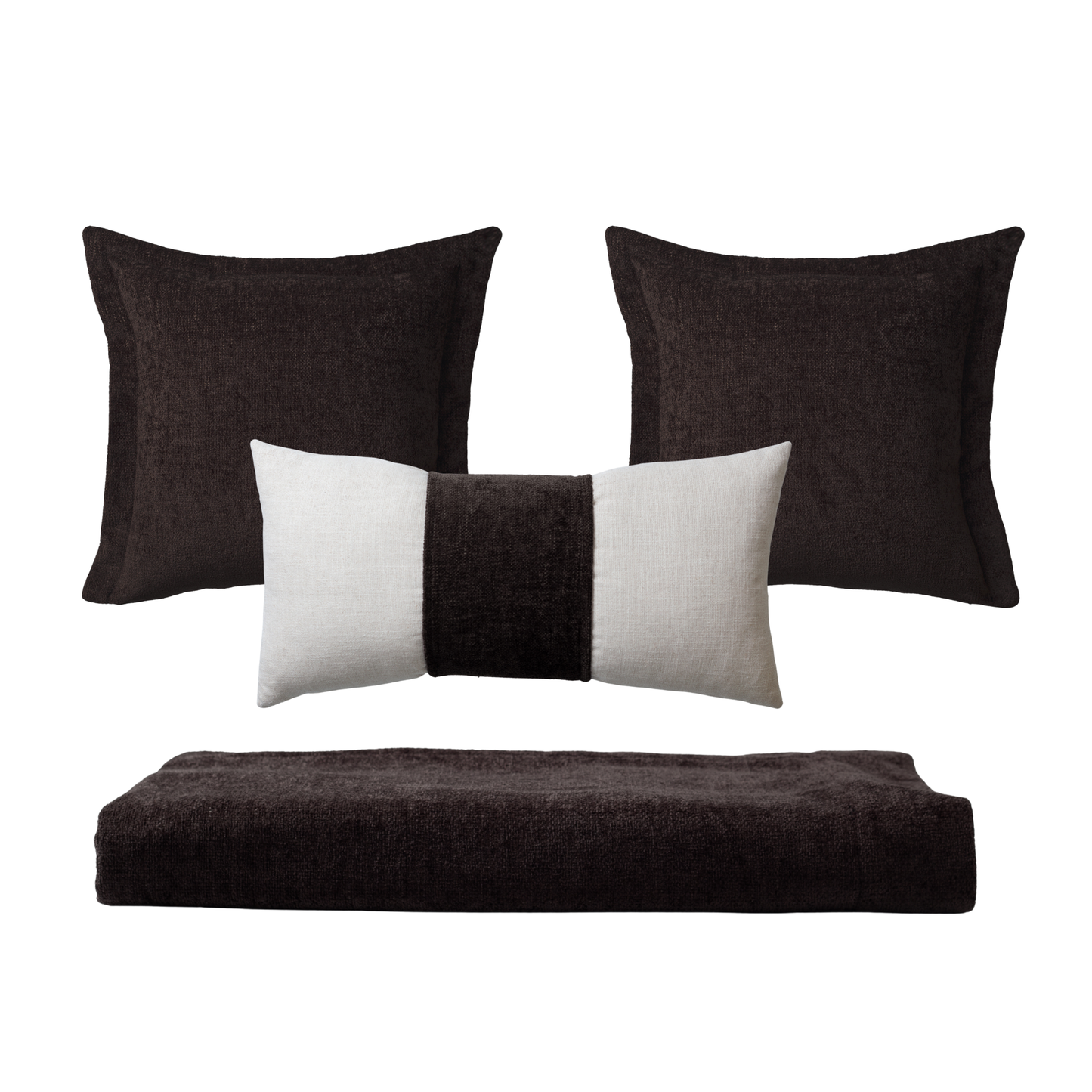 Borla & Belt - 3'lü Kırlent ve Geniş Yatak Runner Set - Koyu Kahve