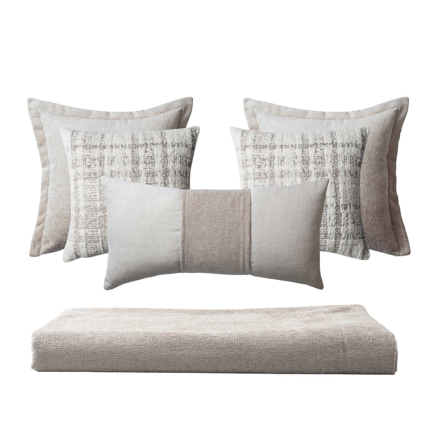 Borla & Argos - 5'li Kırlent ve Geniş Yatak Runner Set - Açık Bej