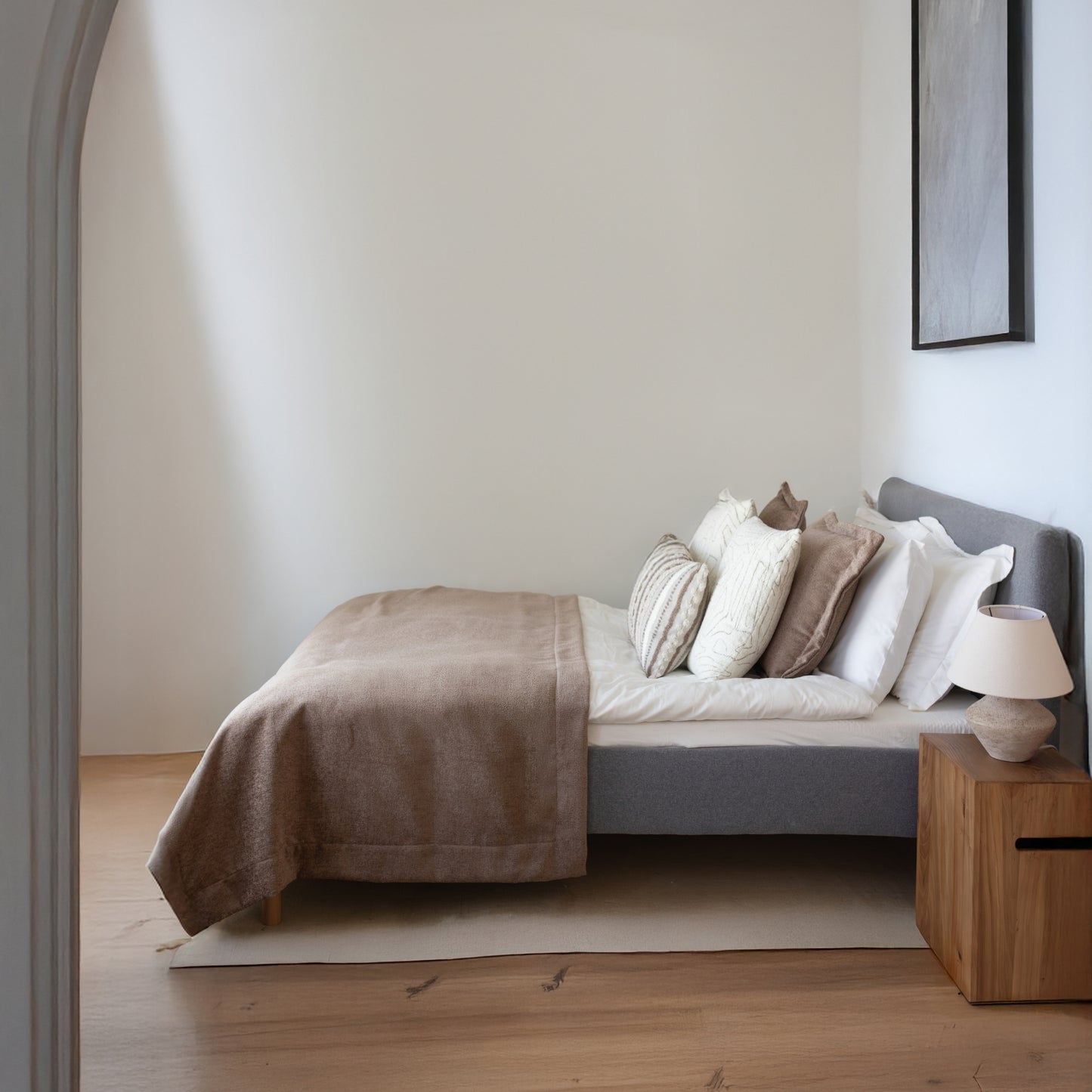 Borla & Amorf - 5'li Kırlent ve Geniş Yatak Runner Set - Sütlü Kahve