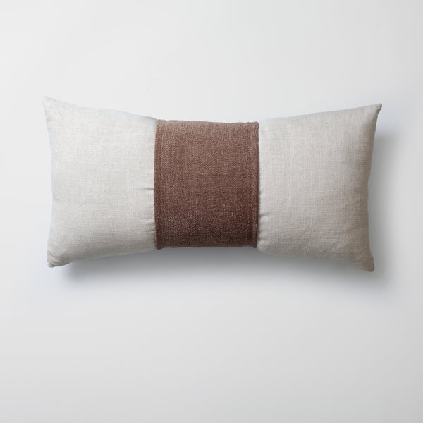 Sütlü kahve kumaş kemerli dokuma kırlent kılıfı 35x70 cm