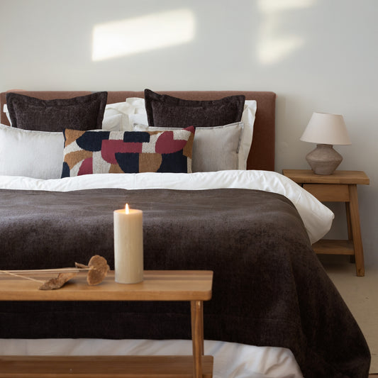 Borla & Otto- 5'li Kırlent ve Geniş Yatak Runner Set - Koyu Kahve