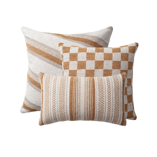 " Oblique & Mojo " - Dekoratif Yastık- 3'lü Kombin Set - Hardal Kırlent Set