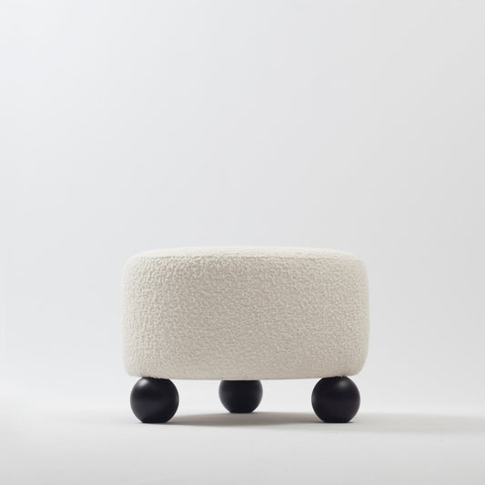 Pop - Puf - Ahşap Ayaklı Yuvarlak Puf - Beyaz
