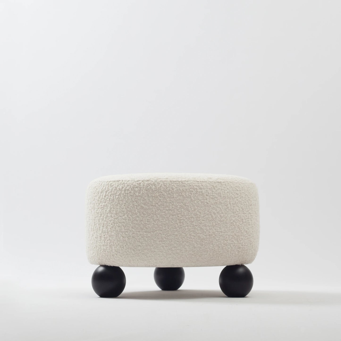 Pop - Puf - Ahşap Ayaklı Yuvarlak Puf - Beyaz