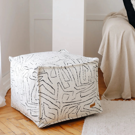 Amorf - Soyut Desenli Puf - Beyaz & Siyah