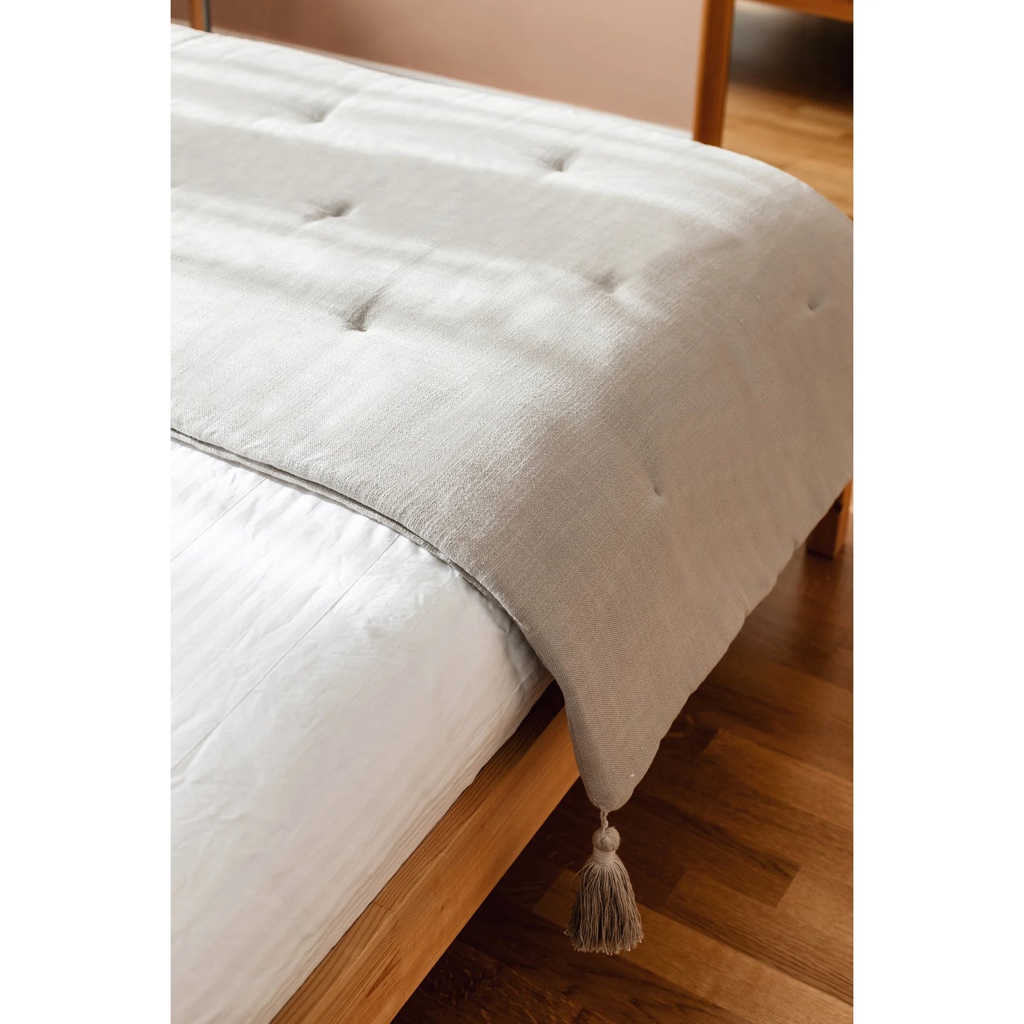 Loom Keten Püsküllü Yatak Runner + 3 Yastıklı Set Nomad