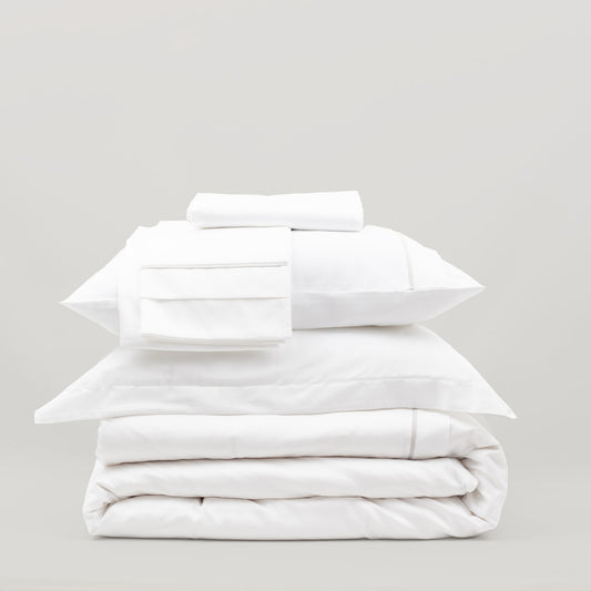 Lusso %100 Pamuk Çift Kişilik Taş Gri Biyeli Beyaz Nevresim Takımı