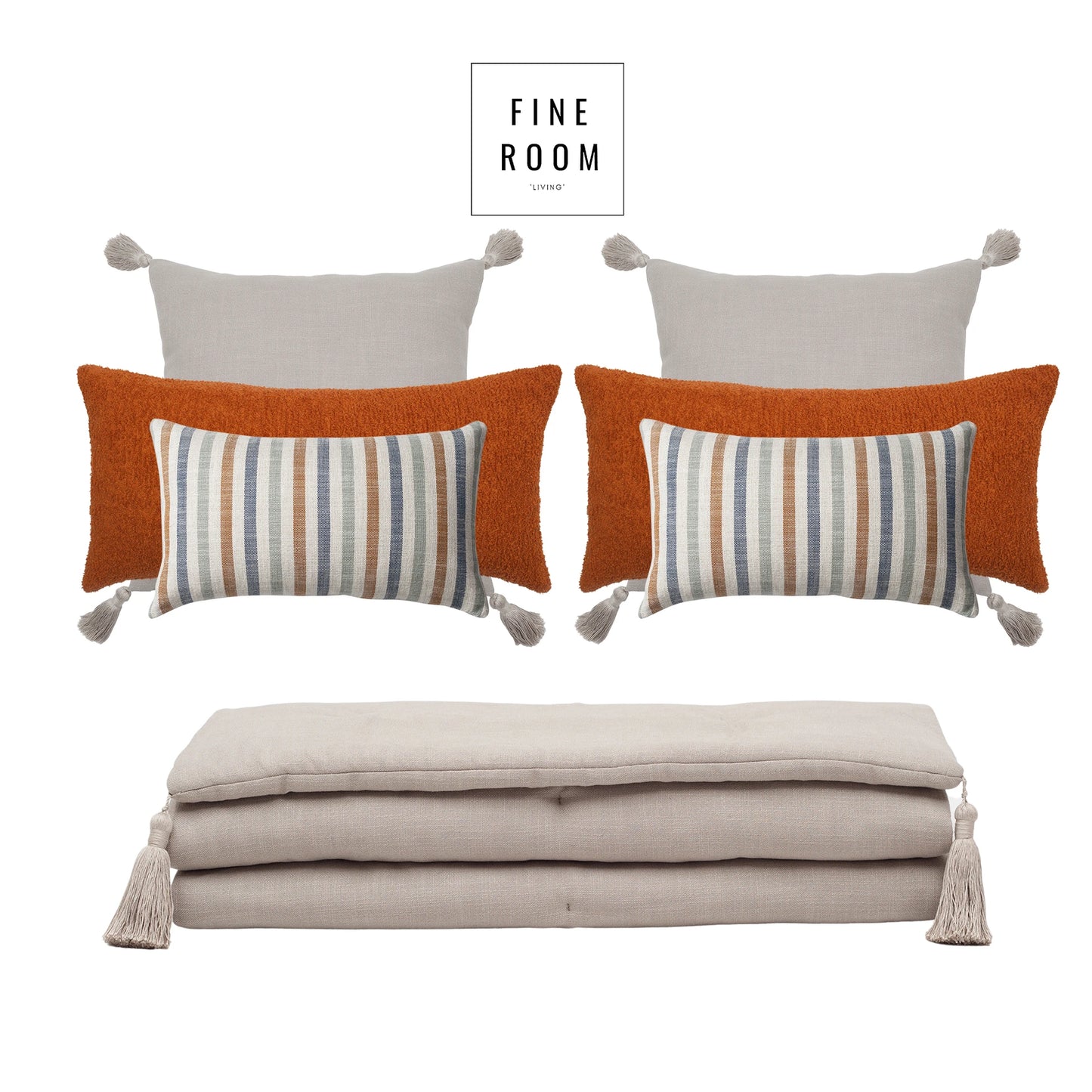 Loom Keten Püsküllü Yatak Runner + 6 Yastıklı Set Cozy Capri