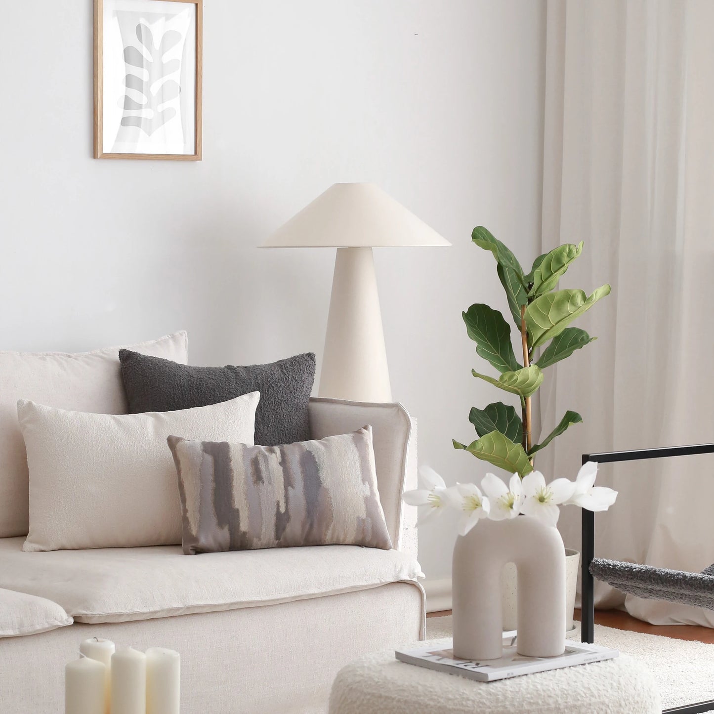 Pastel - Gri Vizon Bej Suluboya Efekti Desenli Kırlent 30x50 - Vizon