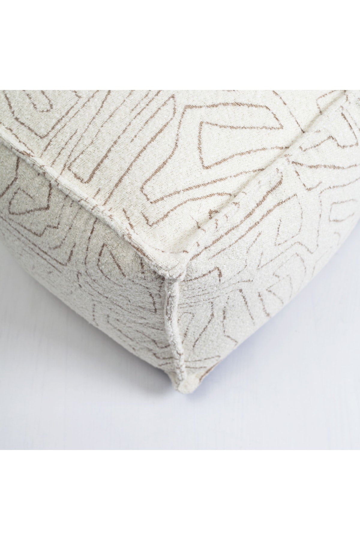 Amorf - Soyut Desenli Puf - Beyaz & Bej