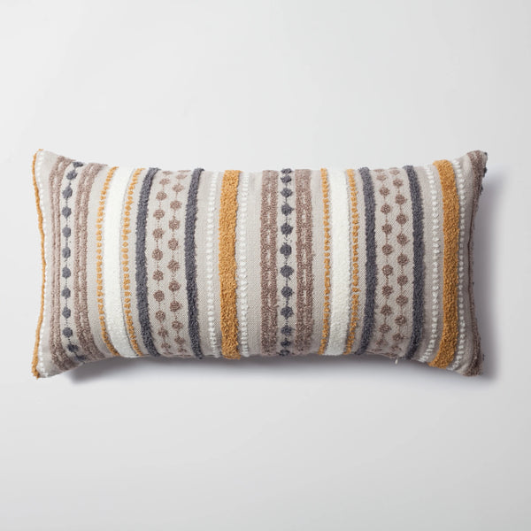 Hardal çizgili çok renkli keten kırlent kılıfı 35x70 cm