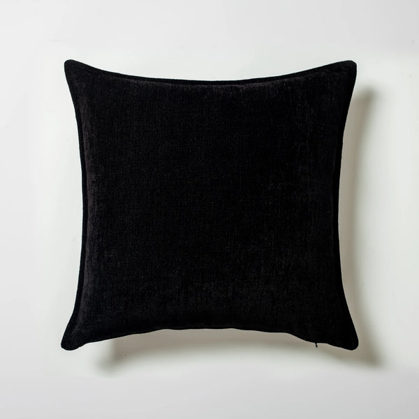 Siyah siyah kadife dokulu şönil kırlent kılıfı 50x50 cm