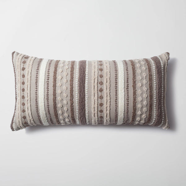 Bej çizgili çok renkli keten kırlent kılıfı 35x70 cm