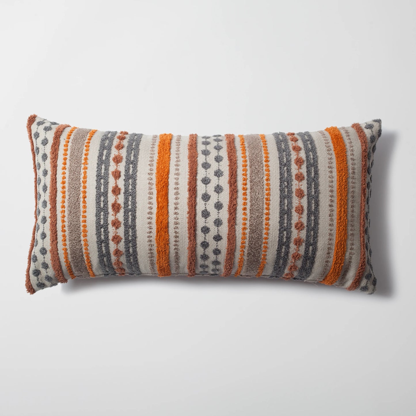 Loom Keten Püsküllü Yatak Runner + 3 Yastıklı Turuncu Nomad - Koyu Gri