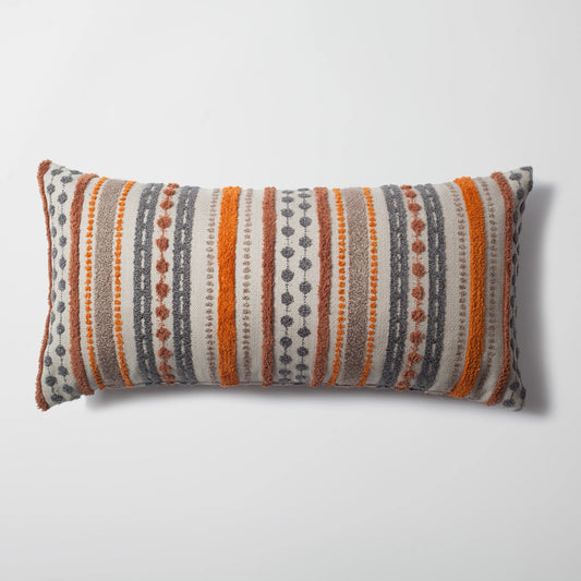 Nomad - Çizgili Çok Renkli Keten Dekoratif Kırlent 35x70 - Turuncu