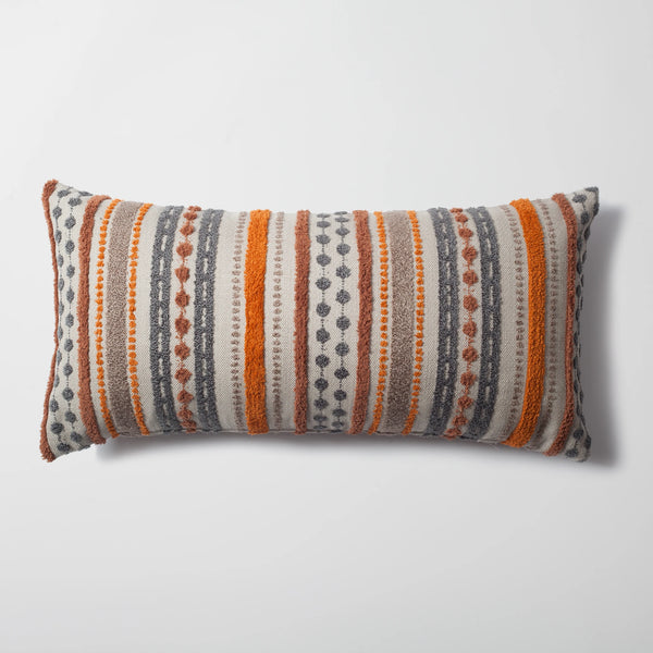 Turuncu çizgili çok renkli keten kırlent kılıfı 35x70 cm