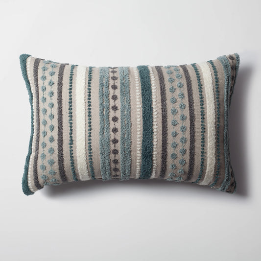 Nomad - Çizgili Çok Renkli Keten Dekoratif Kırlent 40x60 - Mavi