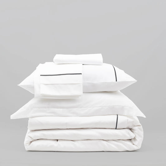 Lusso %100 Pamuk Çift Kişilik Antrasit Biyeli Beyaz Nevresim Takımı