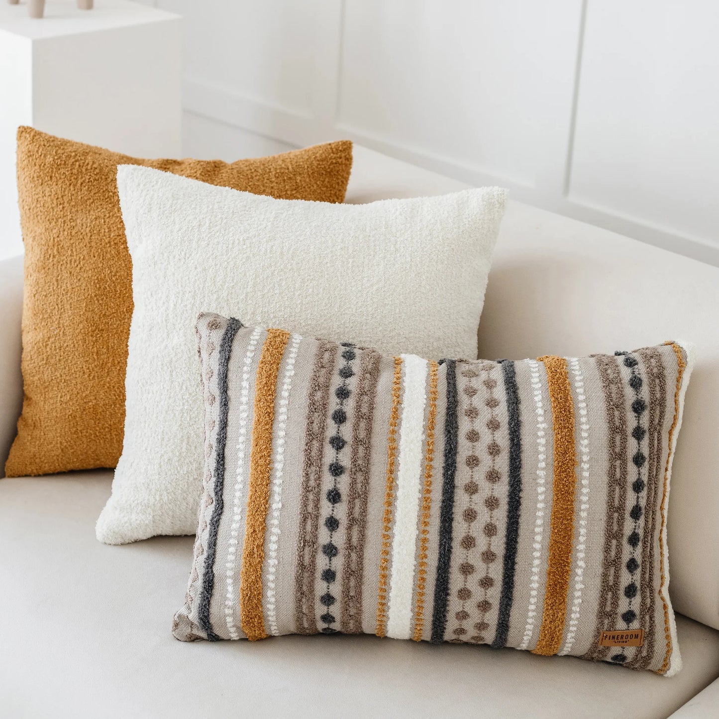 Nomad & Cozy - Dekoratif Yastık - 3'lü Kombin Set - Hardal