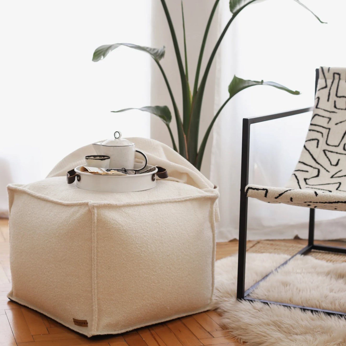 Ovis - Kuzu Yünü Puf - Beyaz