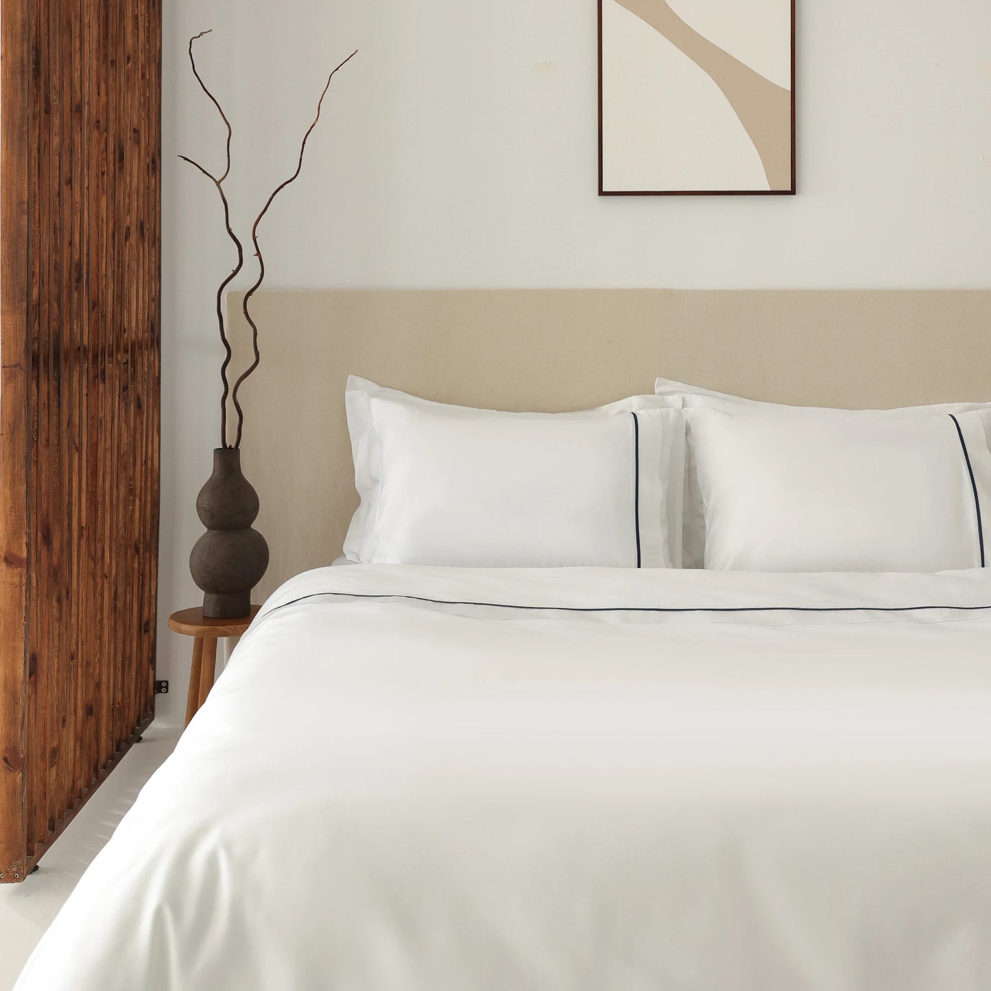 Lusso %100 Pamuk Çift Kişilik Lacivert Biyeli Beyaz Nevresim Takımı