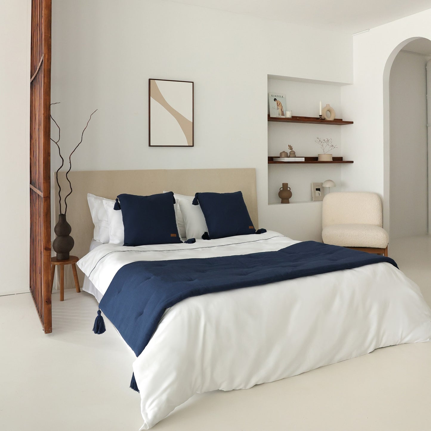 Lusso & Loom Nevresim Takımı + Runner 2 Yastıklı Set - Lacivert