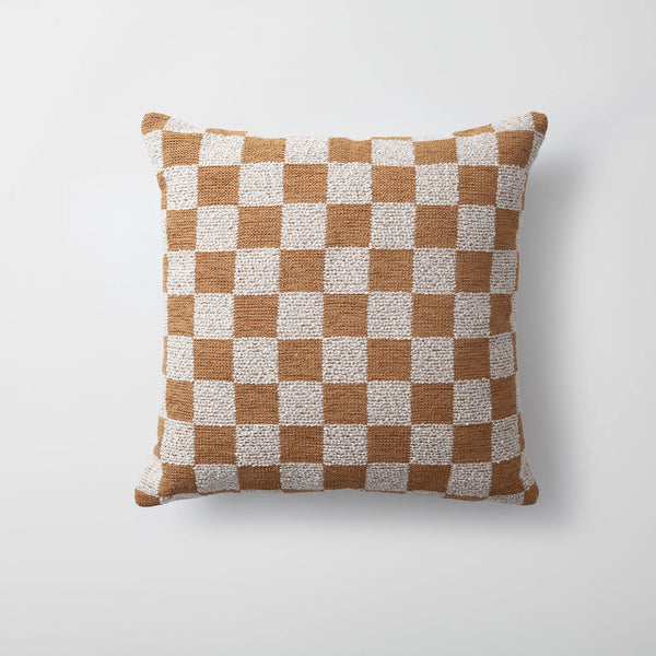Hardal keten dama desenli kırlent kılıfı 45x45 cm