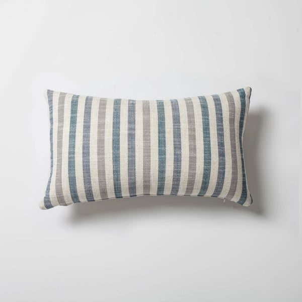 Mavi keten çizgili %100 naturel kırlent kılıfı 30x50 cm