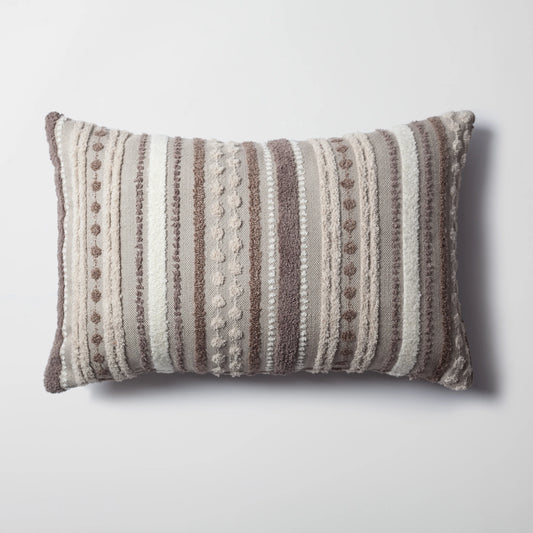 Nomad - Çizgili Çok Renkli Keten Dekoratif Kırlent 40x60 - Bej