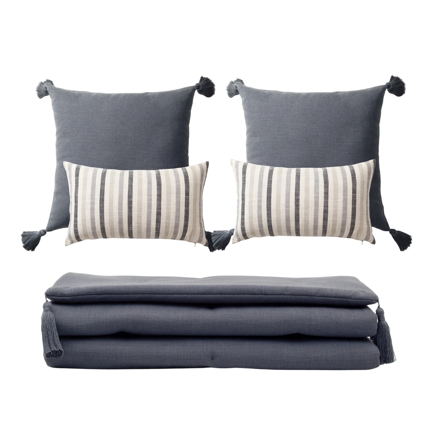 Loom Keten Püsküllü Yatak Runner + 4 Yastıklı Set Capri - Antrasit