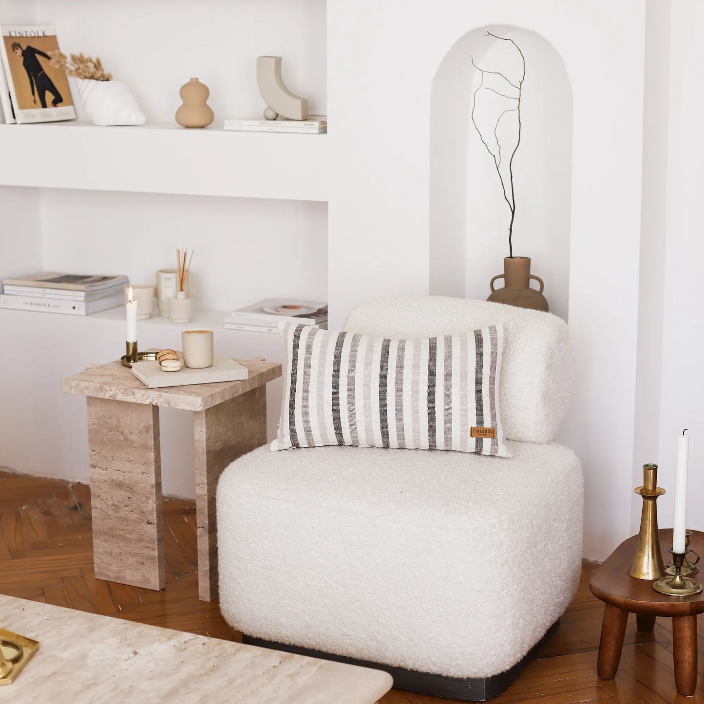 Capri - Keten Çizgili %100 Naturel Kırlent 30x50 - Kahverengi