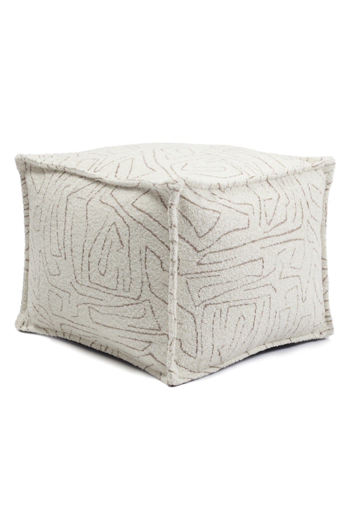 Amorf - Soyut Desenli Puf - Beyaz & Bej