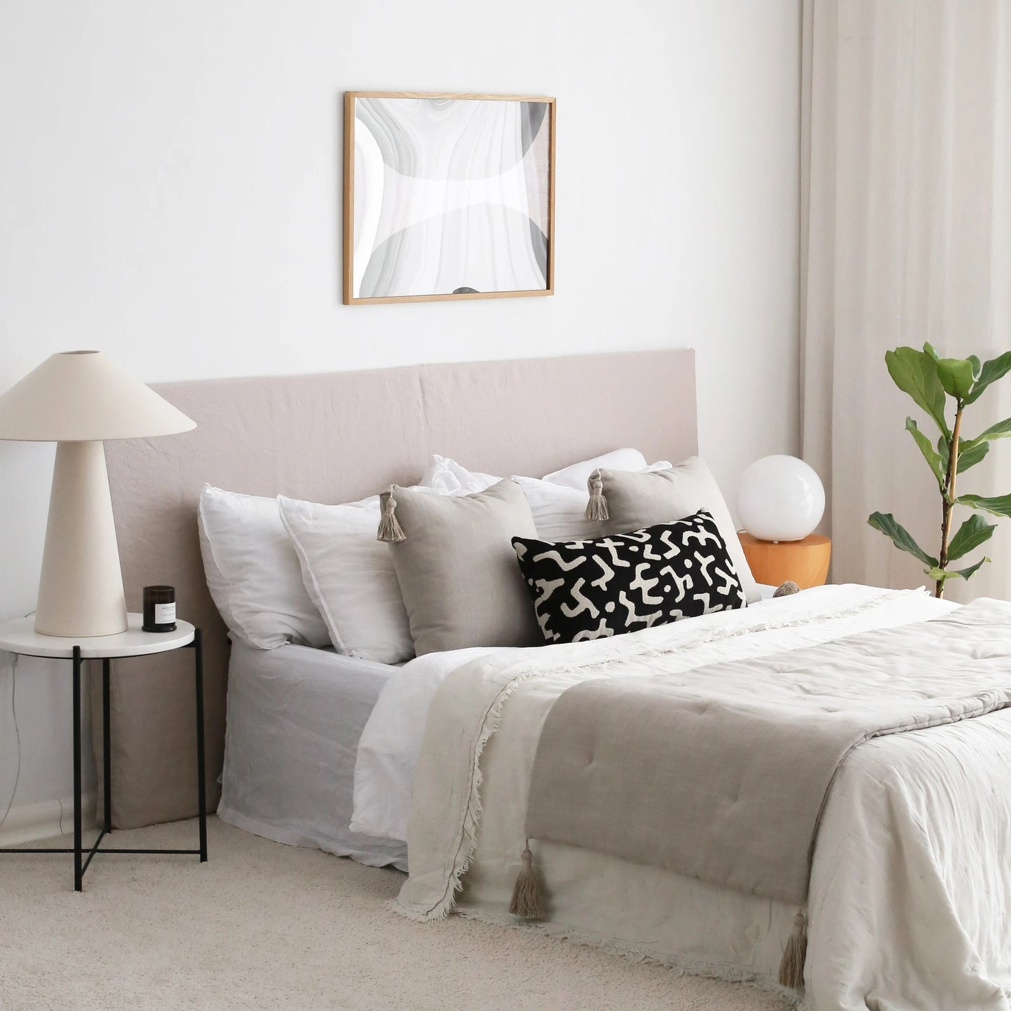 Loom Keten Püsküllü Yatak Runner + 3 Yastıklı Set Nandos