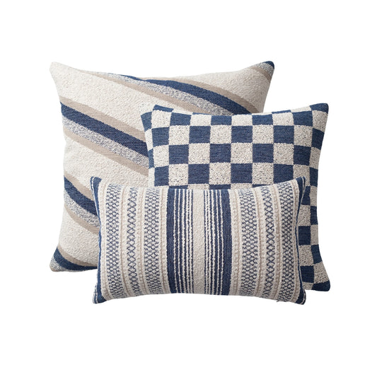 Oblique & Mojo - Dekoratif Yastık - 3'lü Kombin Set - Mavi