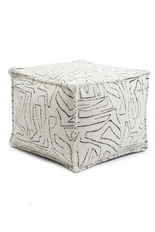 Amorf - Soyut Desenli Puf - Beyaz & Siyah