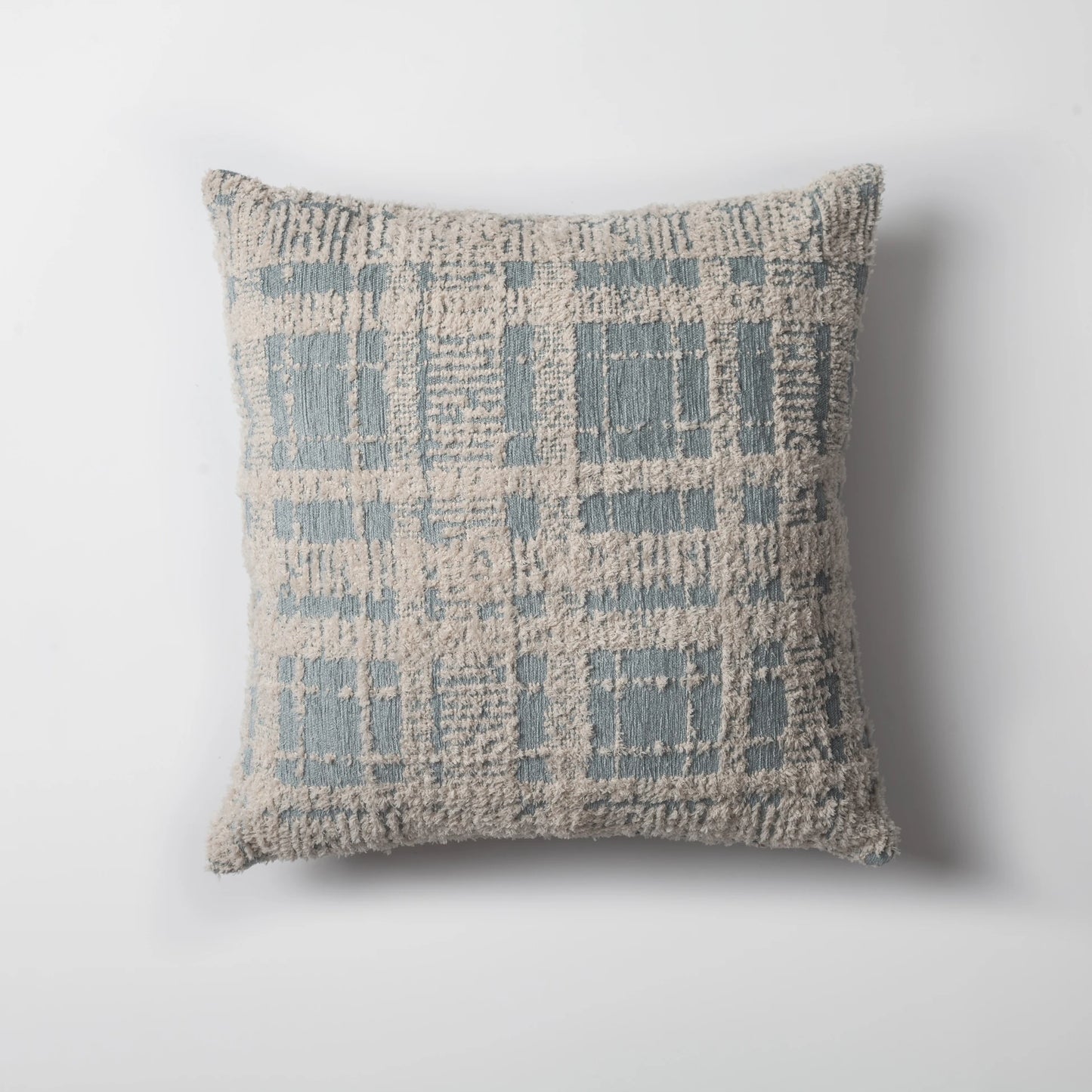 Mavi mavi bej viskon ekose kırlent kılıfı 45x45 cm