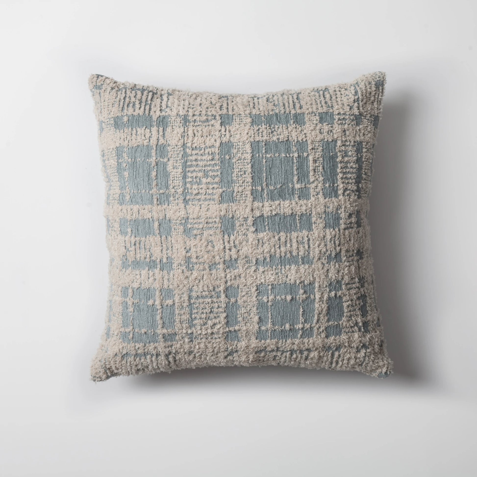 Mavi mavi bej viskon ekose kırlent kılıfı 45x45 cm